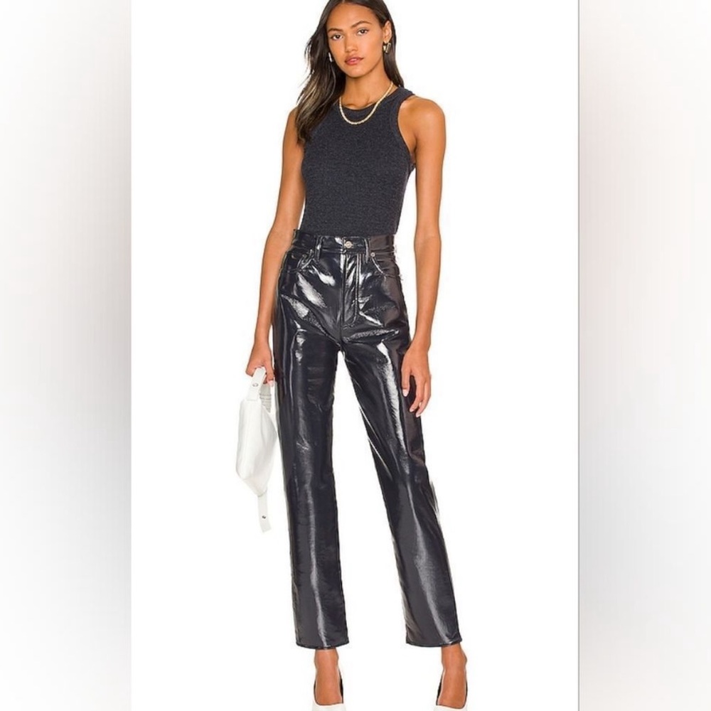 Agolde 90s Pinch Waist Recycled Leather Pants In Shadow Patent NWT